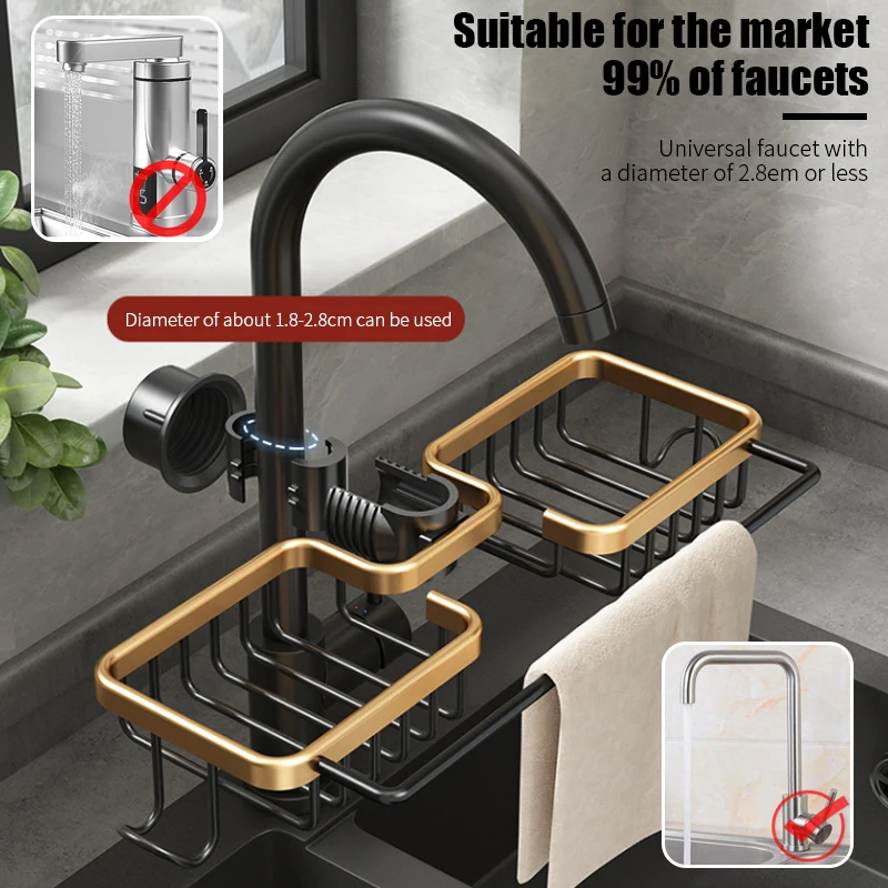 Kitchen Sink Drain Rack Sponge Storage Faucet Holder Soap Space Aluminum Drainer Shelf Basket Organizer Bathroom Accessories