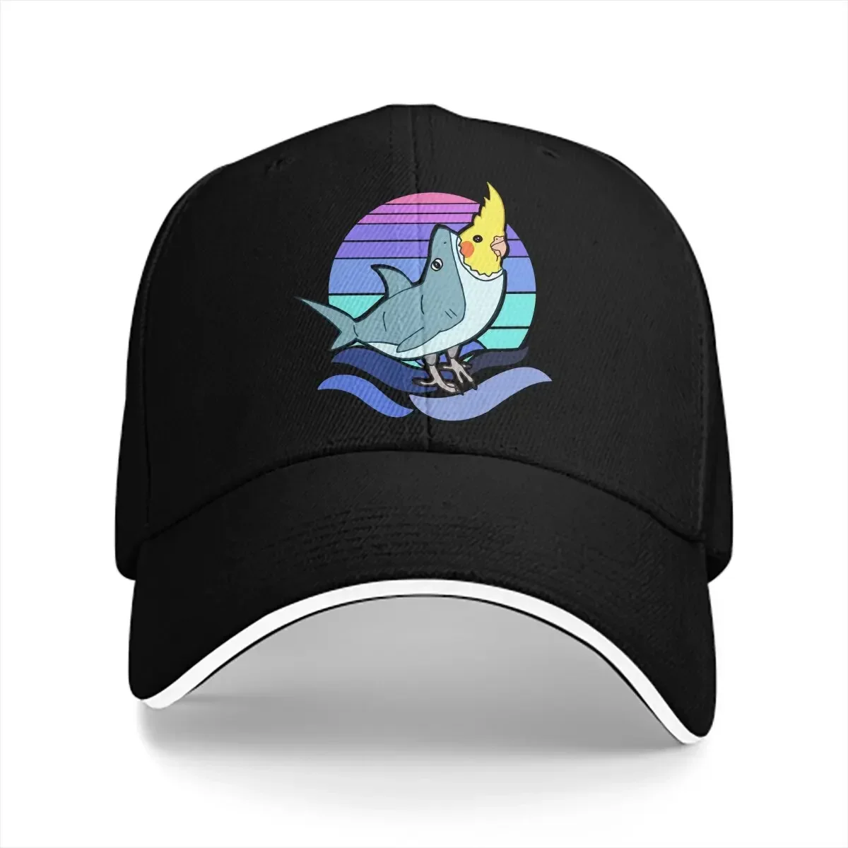 Dressed Like Cute Shark Cockatiel Animal Parrots Cockatiel Doodle Multicolor Hat Peaked Women's Cap Personalized Protection Hats