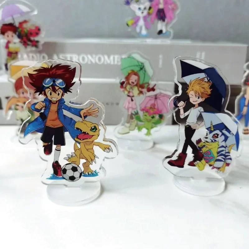 Digimon Adventure Anime Cartoon Keychain Desktop Decoration Stand Agumon Gabumon Bichu Beast Characters Around Children's Toys