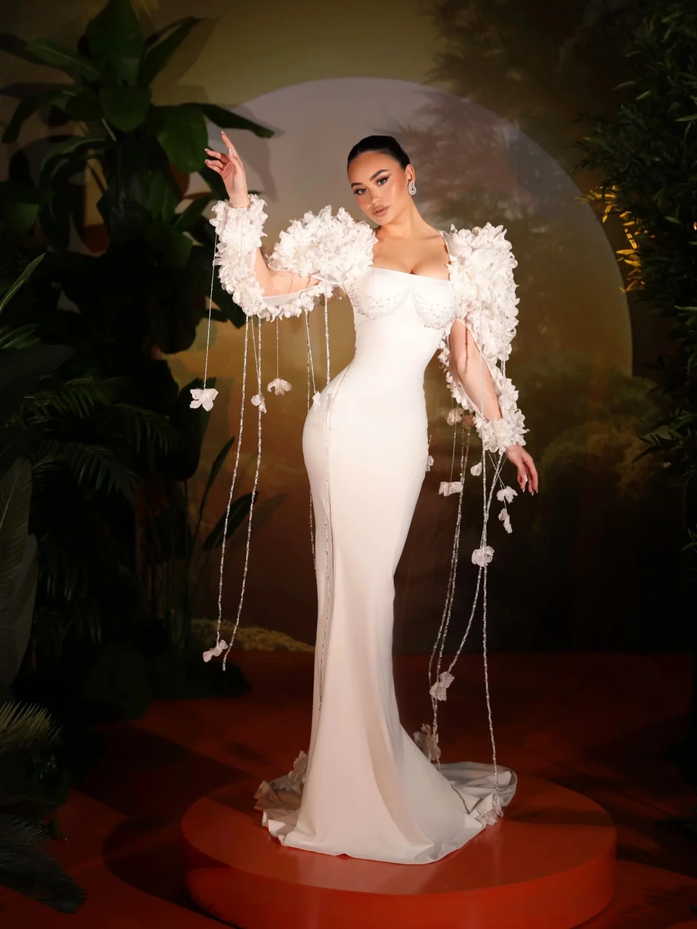 تسلق اللؤلؤ شرابة فستان الزفاف ثلاثية الأبعاد الأزهار الساتان حورية البحر فستان زفاف جديد مخصص حالمة الطابق طول فساتين للعروس #5