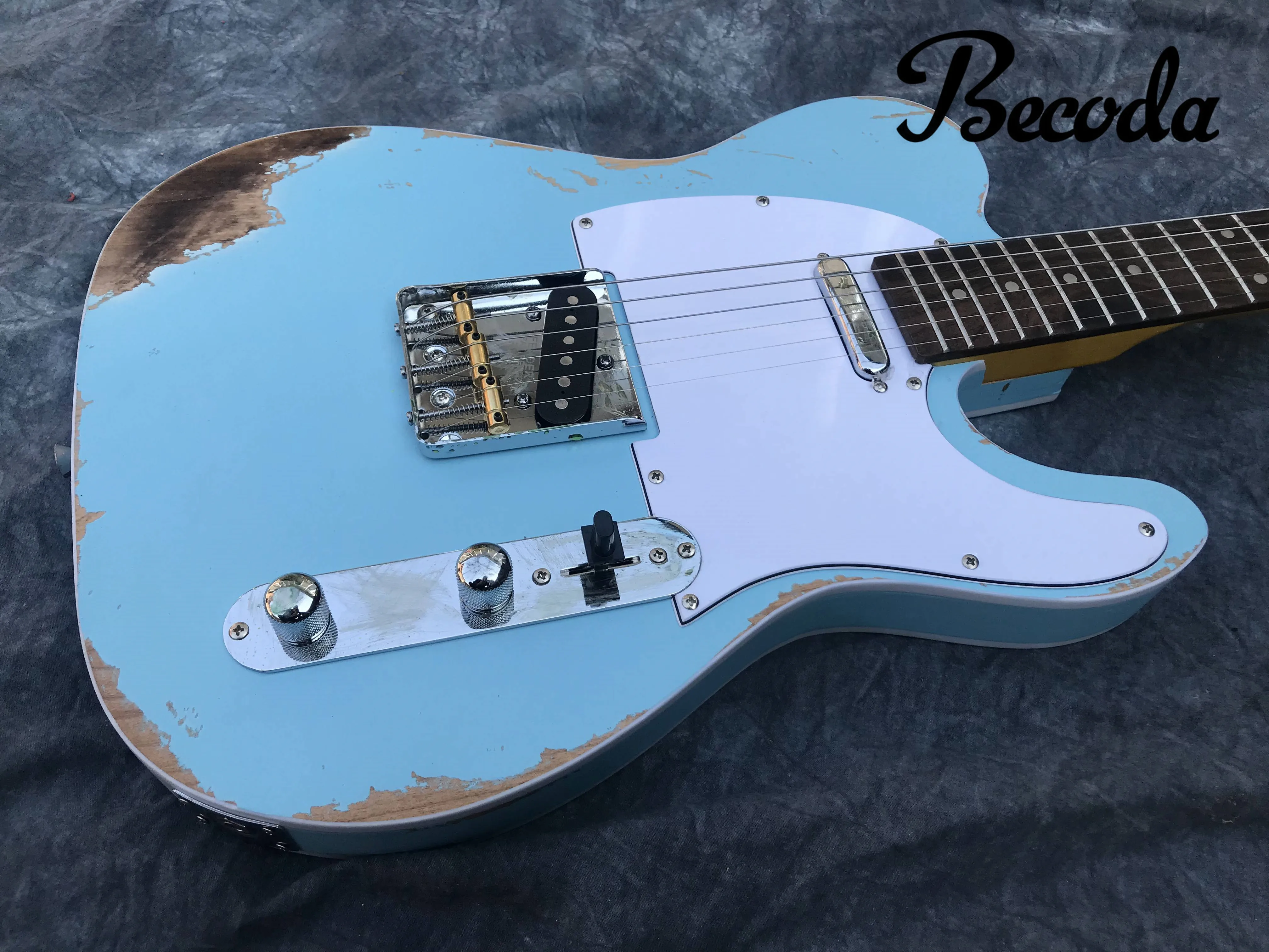 China Becoda electric guitar TL Alder wood handmade heavy relic guitar.Sky blue