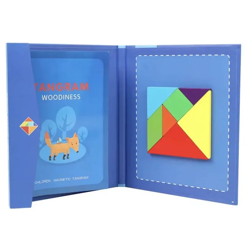 

3D магнитная головоломка, деревянная книга-головоломка Танграм геометрической формы, портативная детская игра-головоломка Монтессори, детская игрушка-головоломка