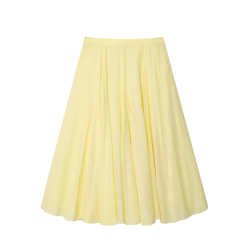 

2025 Women's New Half-length Skirt Style for Autumn Yellow Wide Pleated Midi Skirt Casual Fashion Versatile and Easy to Match