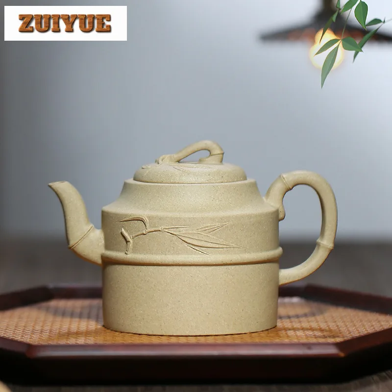

240ml Yixing Purple Clay Teapots Famous Master Handmade Bamboo Pot Raw Ore Motoyama Green Mud Tea Brewing Kettle Zisha Tea Set