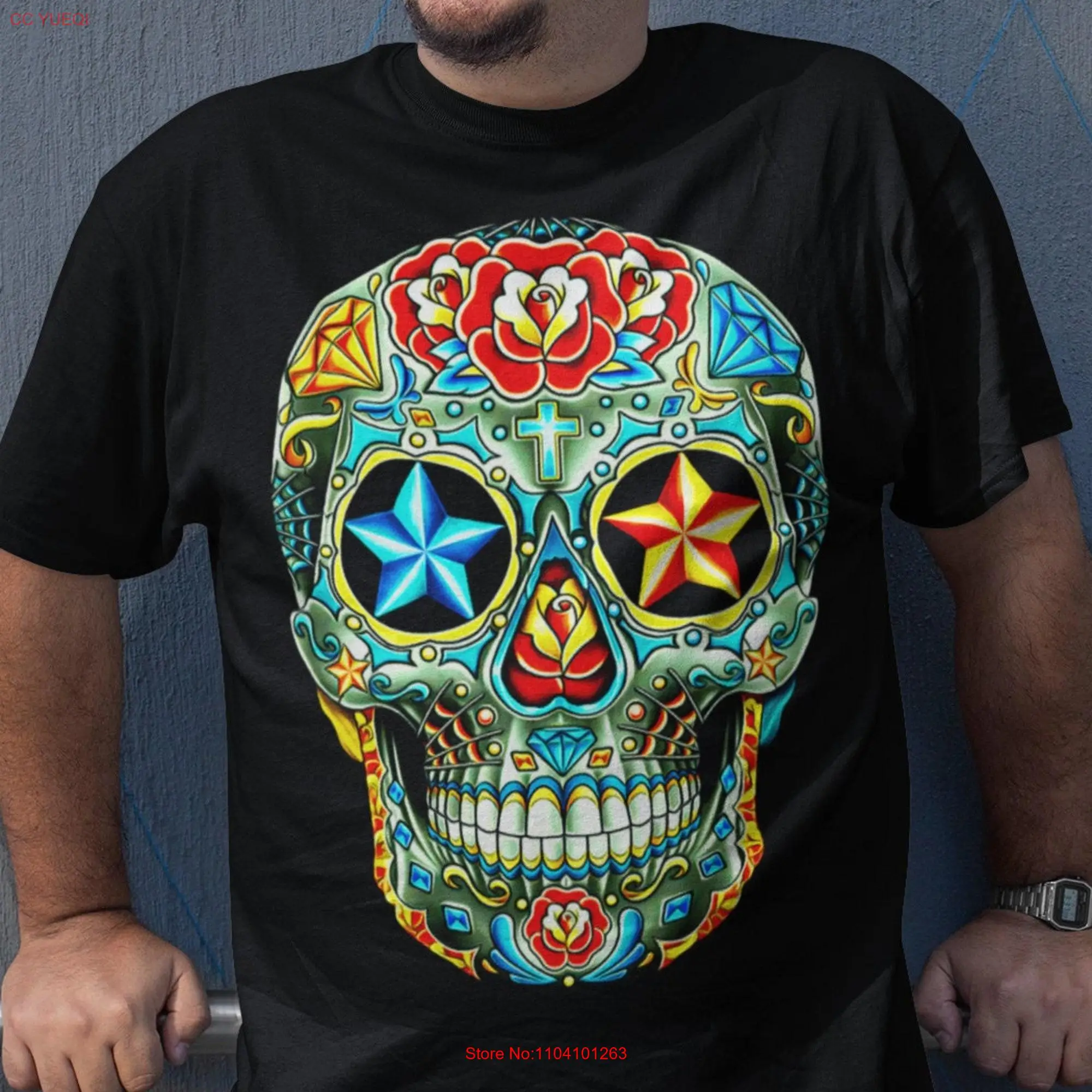 Calavera mexicana sugar skull art mexican T Shirt day of the dead mexico shirts artesania long or short sleeves