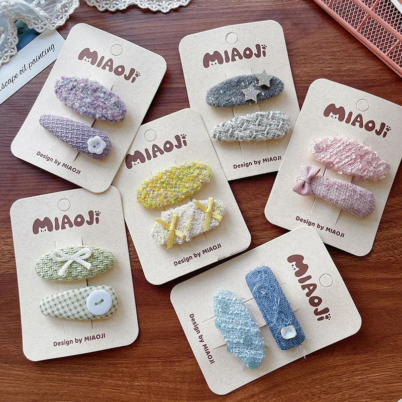 

New Oval Woolen Fabric Bangs Clips for Kids Geometric Pattern Hair Barrettes Cute Sweet Hair Accessories for Girls Daily Wear