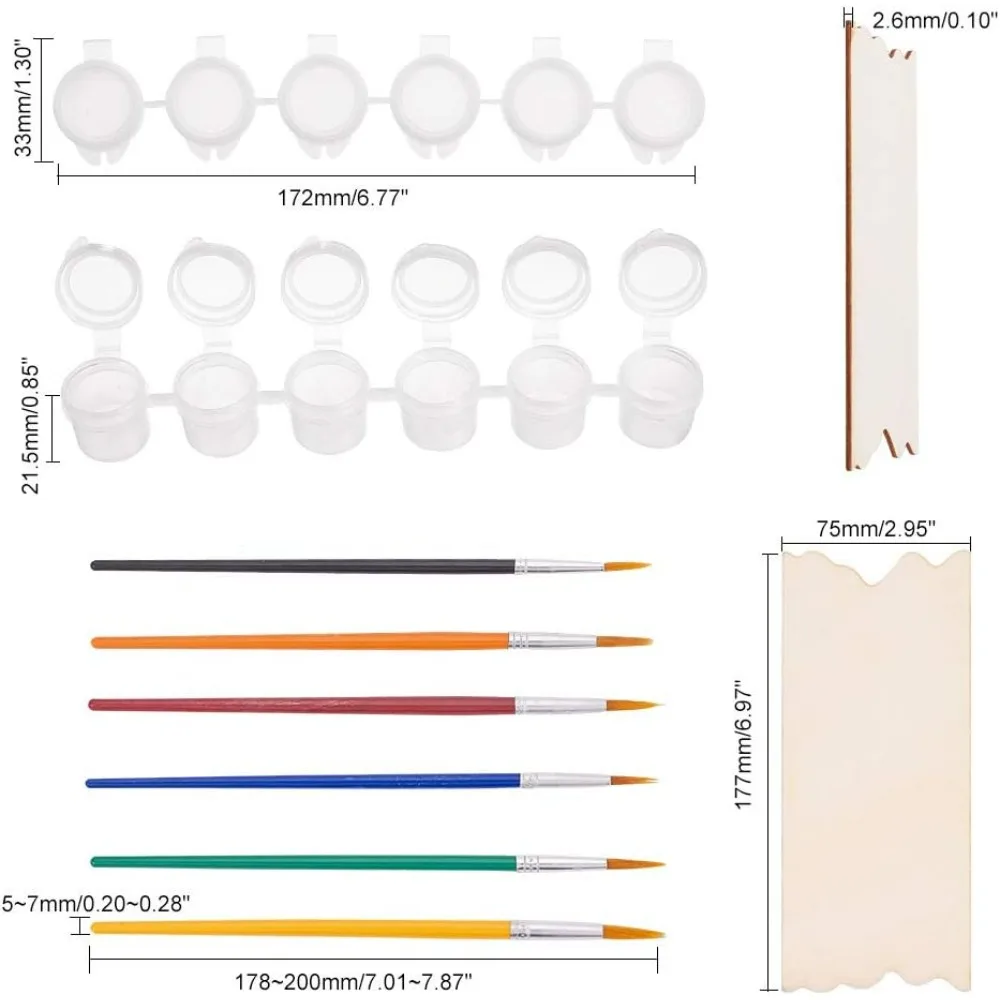 20 Pack Unfinished Wood Sign Wood Pieces with 2 Strips 5ml Mini Paint Pot Pod Strips, 6 of Set Brushes Pen for Schools, Summer
