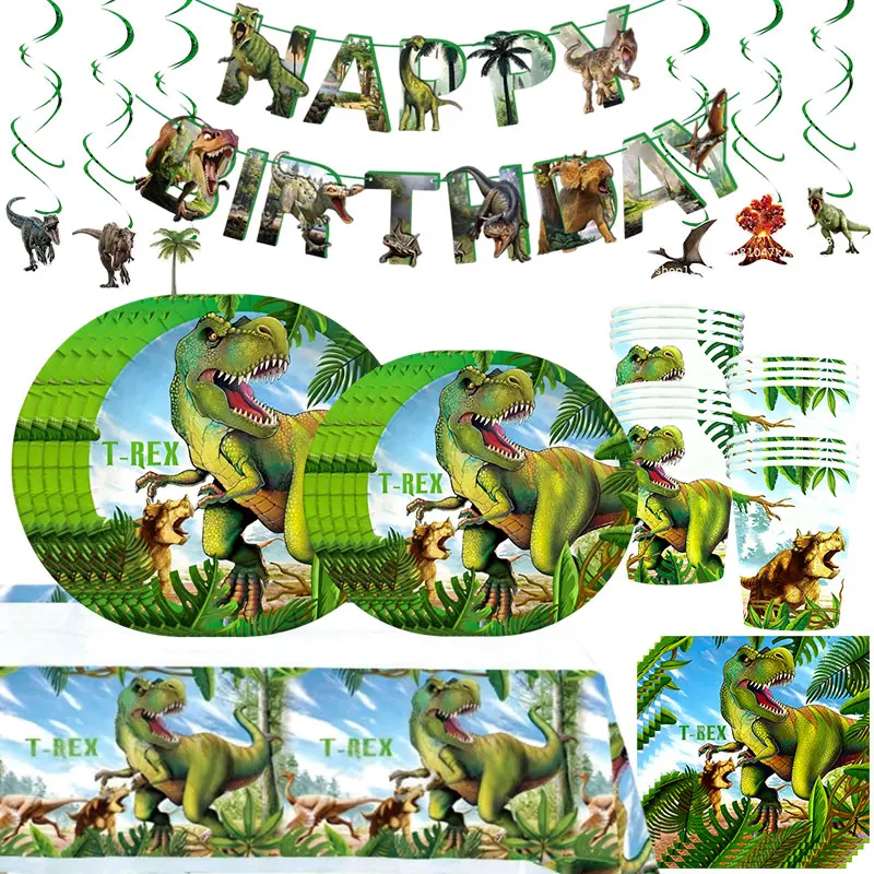Decoração de Festa de Aniversário com Tema de Dinossauros Jurássicos, Copos, Pratos, Guardanapos e Toalha de Mesa para Decoração de Festas Infantis