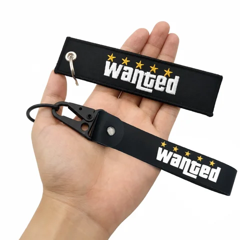 JDM Racing Japan Keyring Embroidered Nylon Fabric Keychain Five Stars Wanted Key Steel Spring Clip Key Starp Key Tags Accessory