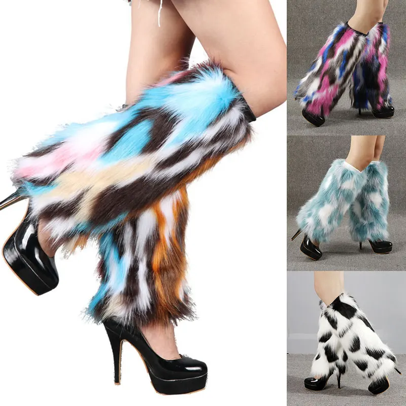 Leg Warmers Faux Fur Wraps Boot Covers Women Rave Outfit Glow Stocking Nightclub Party Clothes Boot Accessories Tron Dance Wear