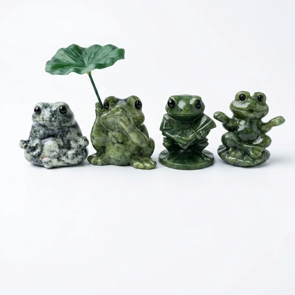 Natural Xiuyan Jade Frog Figurine Hand Carved Serpentine Animal Statue Cute Feng Shui Ornament Healing Crystal Decor Unique Gift