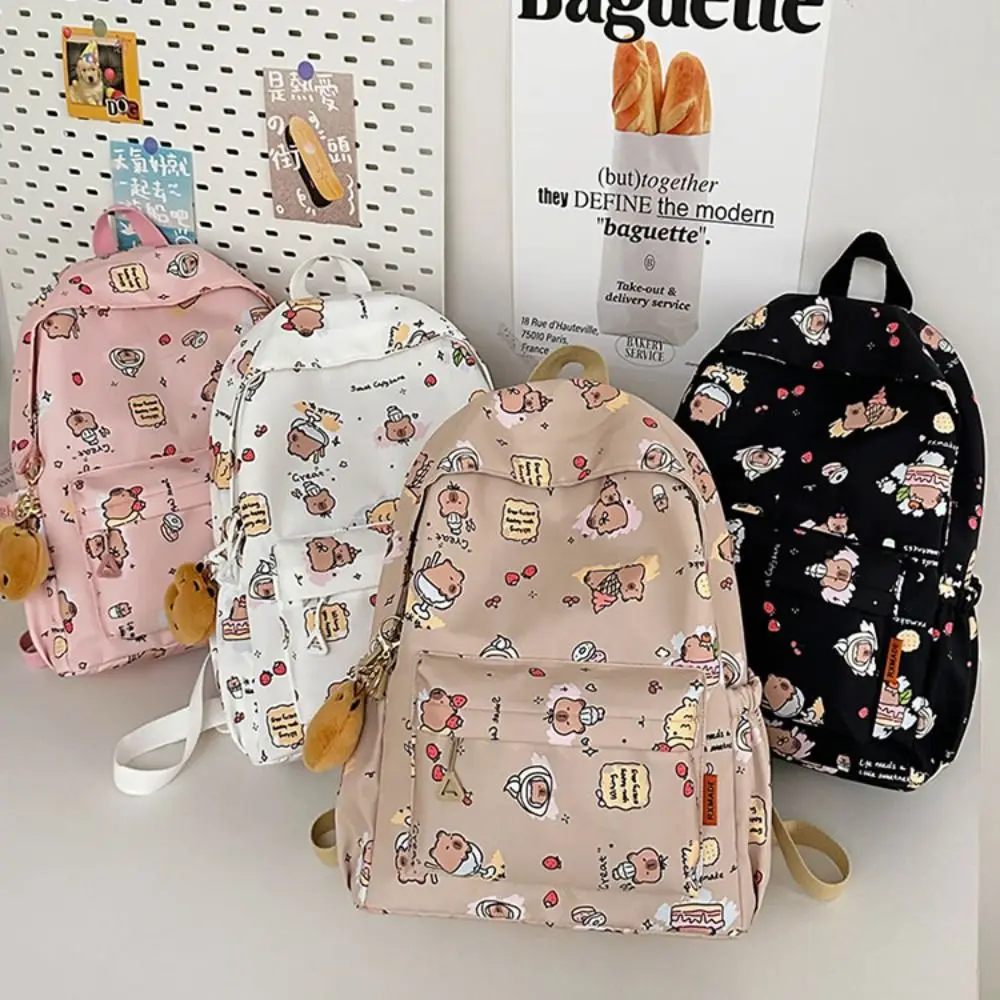 

New Simple Capybara Backpack Cartoon Large Capacity School Bags Pattern Shoulder Bags High School