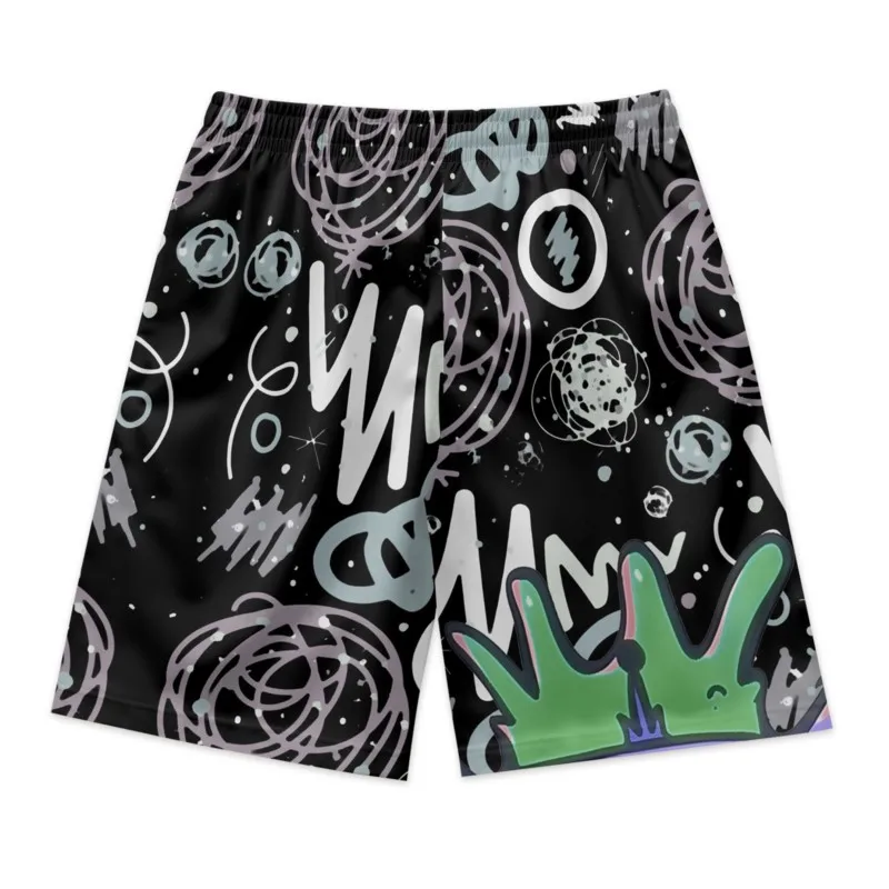 Little Ugly Monster Print Men's Drawstring Black Waist Shorts Polyester Streetwear Sport Shorts Clothing Bottoms