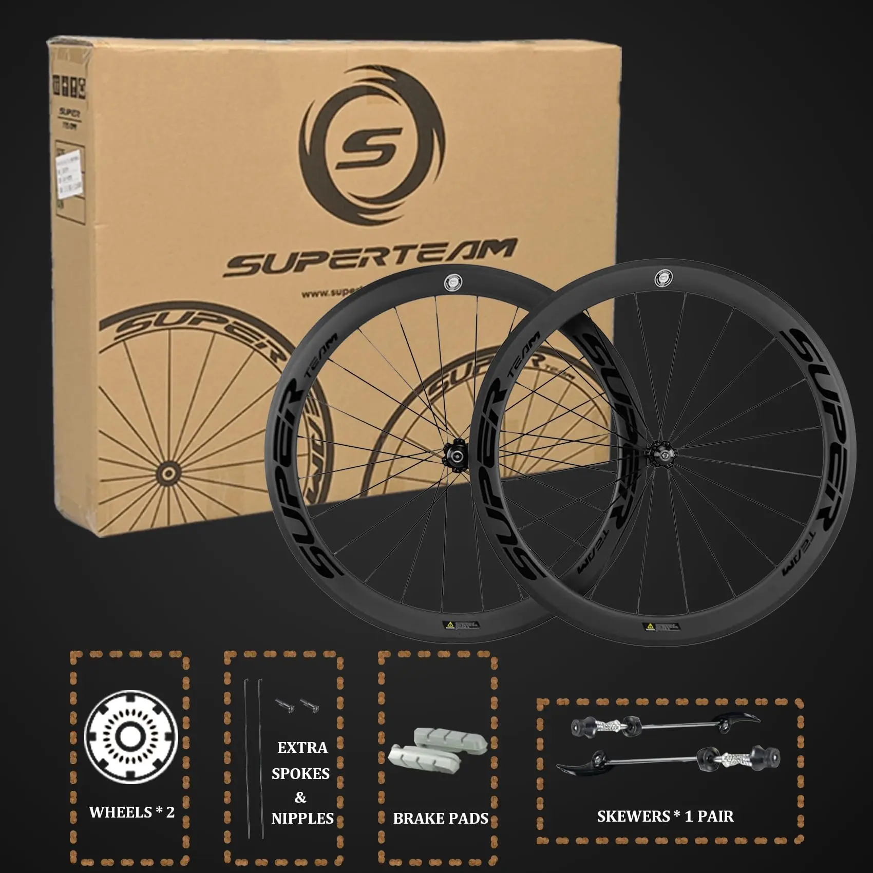 SUPERTEAM Rim Brake Center Lock Carbon Bicycle Wheelset Hubs 50mm Clincher Road Bike Wheels
