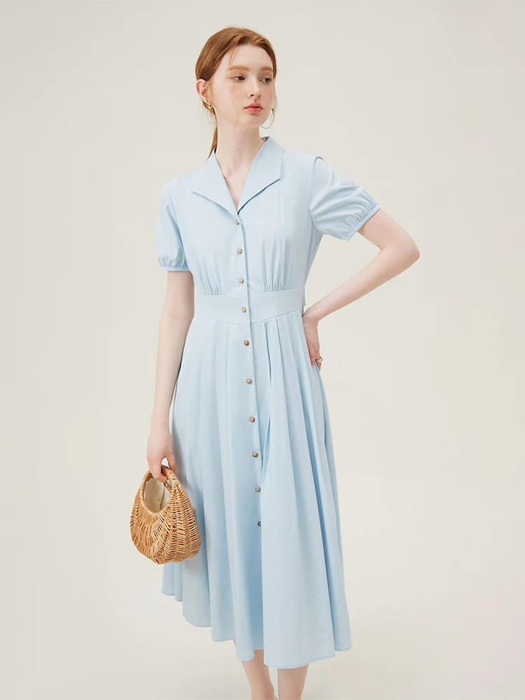 FSLE French Style Unique Design Lapel Women Long Dress 2024 Summer New Elegant Long Slim Green Blue Dress For Female 24FS12536