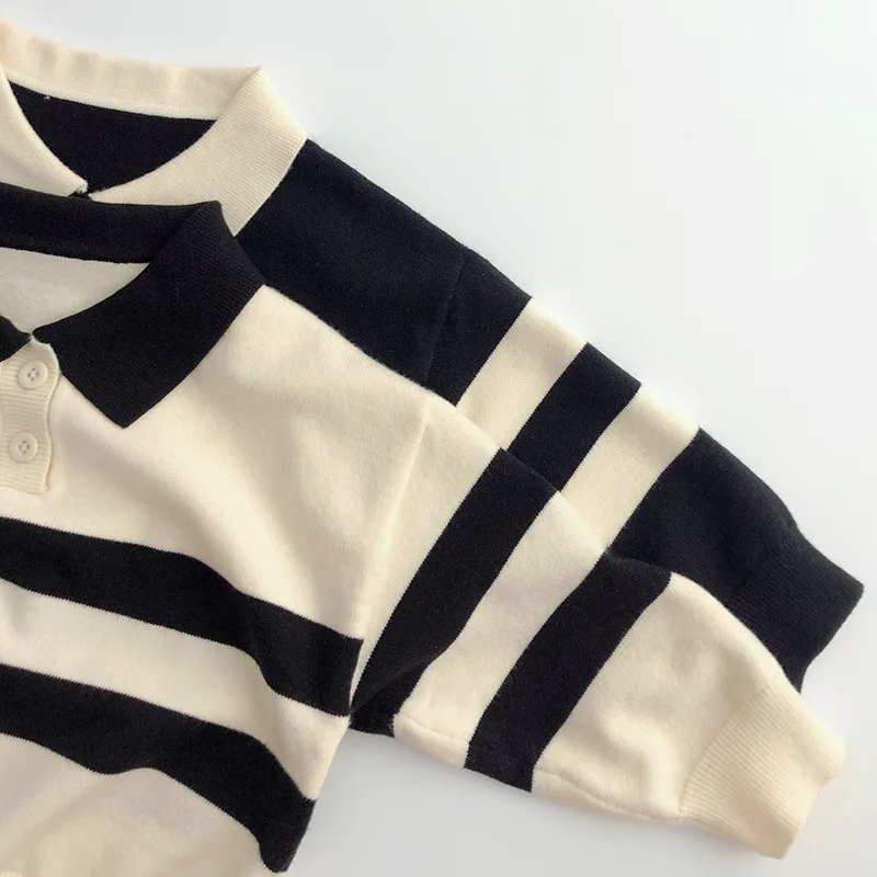 2024 Autumn New Children Long Sleeve Striped Sweater Cotton Boys Knitted Shirts Cute Baby Casual Knit Sweater Kids Clothes