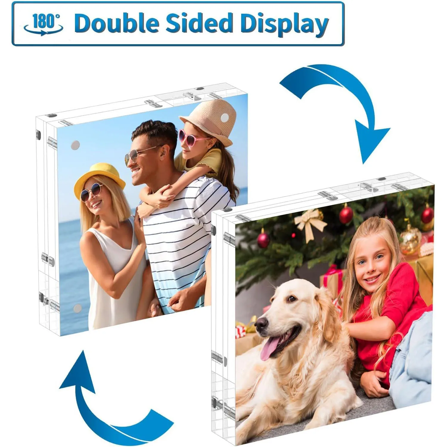 Acrylic Picture Frames 3 Pack,  Clear Picture Frames Freestanding Double Sided Magnetic AcrylicFrameless (4x4)