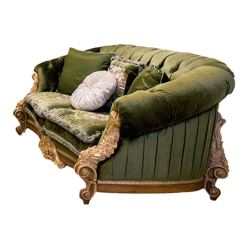 

European living room furniture solid wood hand-carved large and small house fabric three-seater sofa
