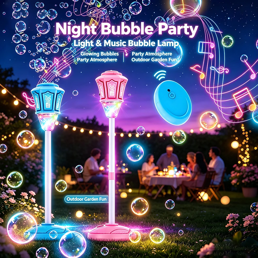 Bubble Machine Vertical Bubble Maker Automatic Bubble Machine with Light for Birthday Outdoor Wedding Christmas Party Toys Gifts