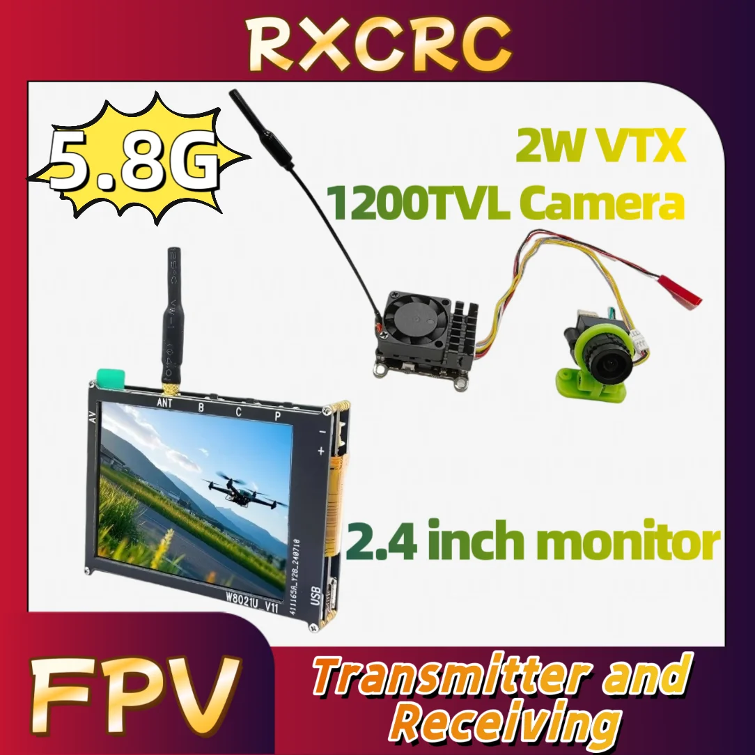 

RXCRC 5.8G 2W Tower transmitter VTX 1200TVL Camera with FPV 2.4-inch Receiver FPV Suitable for FPV Long Range Fixedwing Drones