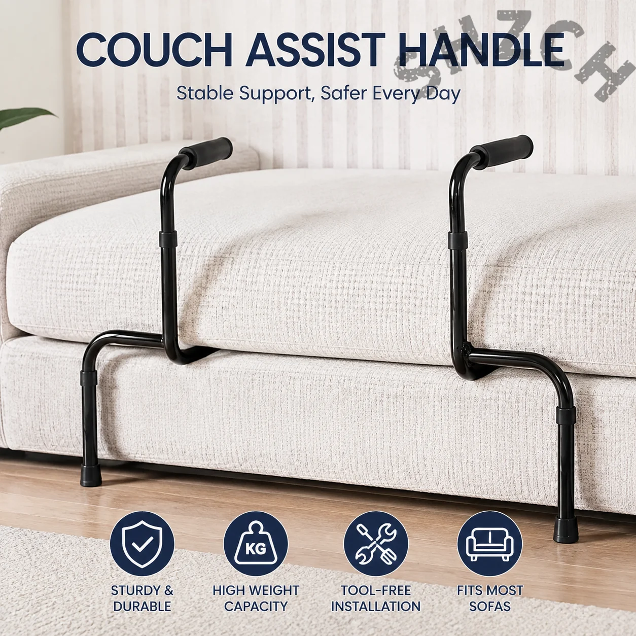 Adjustable Standing Assistance Rail for Bedside, Chair, or Recliner – Support Handle for Seniors