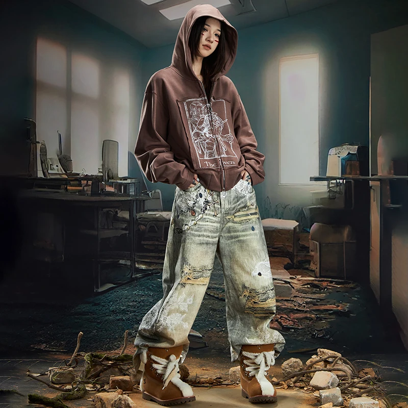LUZHEN Originele Gepersonaliseerde 3D Patroon Gedrukt Losse Rechte Jeans Heren 2025 Nieuwe High Street Fashion Denim Broek Mannelijke JY3545