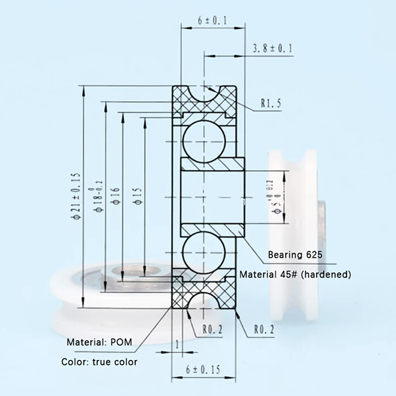 High Quality 5*21*6mm U Groove Bearing Pulley Line Lifting Wheel POM Roller Sheave For Bathroom Wheel