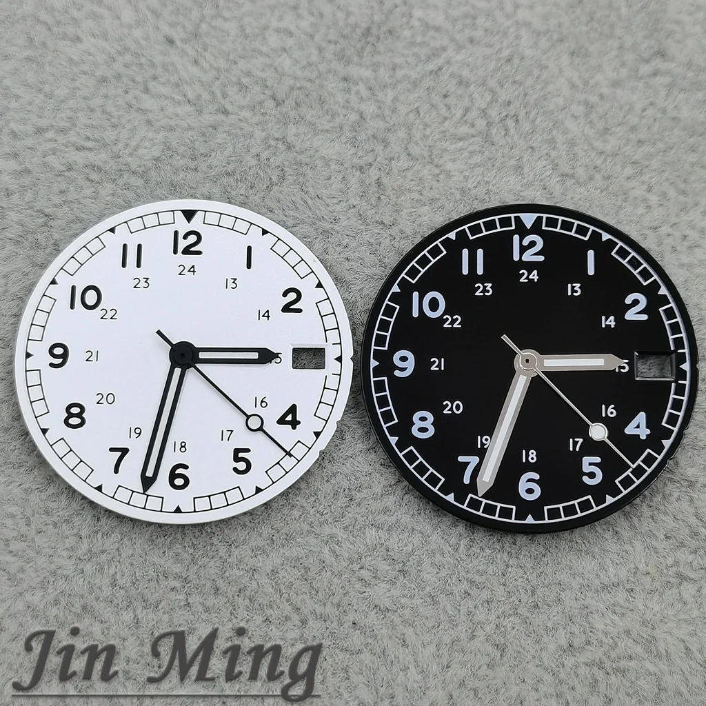 High Quality 28.5mm Pilot Watch Dial with 24H Scale And Date Window Compatible with NH35 NH36 Movement Arabic Numerals Watch