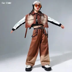 Hip Hop Girls Ripped Denim Vest Cropped Top Cargo Jeans Boys Jazz Street Dance Gradient Pants Child Clothes Sets Kids Streetwear