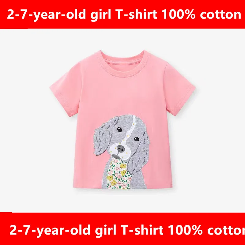 

2 -7 year old 100% Cotton Girl T-shirt Short Sleeves Summer Clothes with Lovely Dogs for Baby Girls Kids