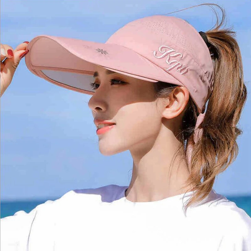 Women Retractable Visor Caps Summer Beach Sun Hat Female UV Protection Tennis Cap Empty Top Leisure Chapeau Outdoor Golf Hats