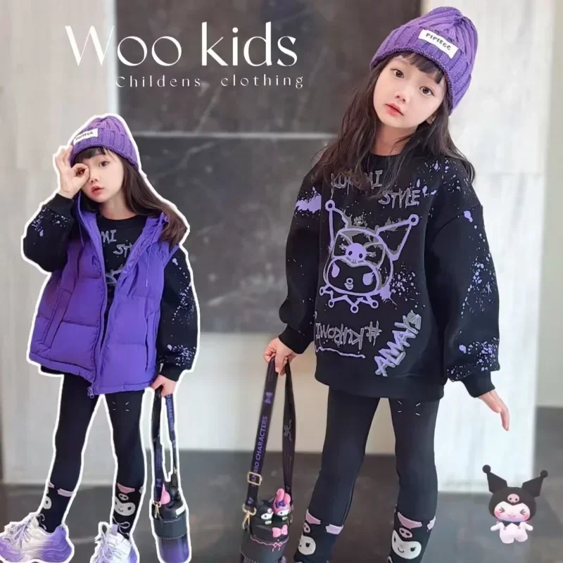 

Spring Autumn Kuromi Anime Kawaii Ins Sanrio Fashion Long Sleeved Hooded Cute Cartoon Sweater Shirt Clothing Gifts for Kids