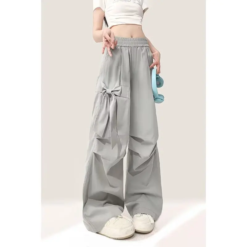 Bow Trendy Cool Design Cargo Pants Women Solid All-match Aesthetic Art Design Long Trousers Autumn New Fashion 2024 Pants