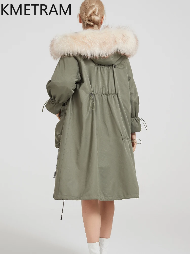معاطف فرو أرنب ريكس الطبيعية من KMETRAM معاطف نسائية من فرو الكلب ريكون سترة طويلة 2025 ملابس شتوية دافئة بقلنسوة
