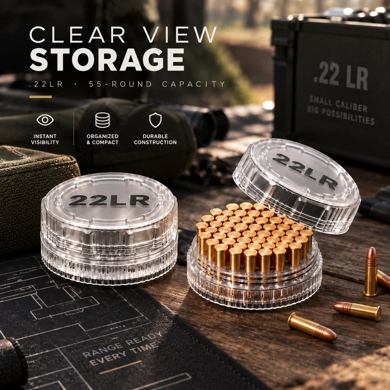 .22 LR 55-Round Clear Storage Box Transparent Compact Organizer Case With Screw Lid 7.1×3.5cm