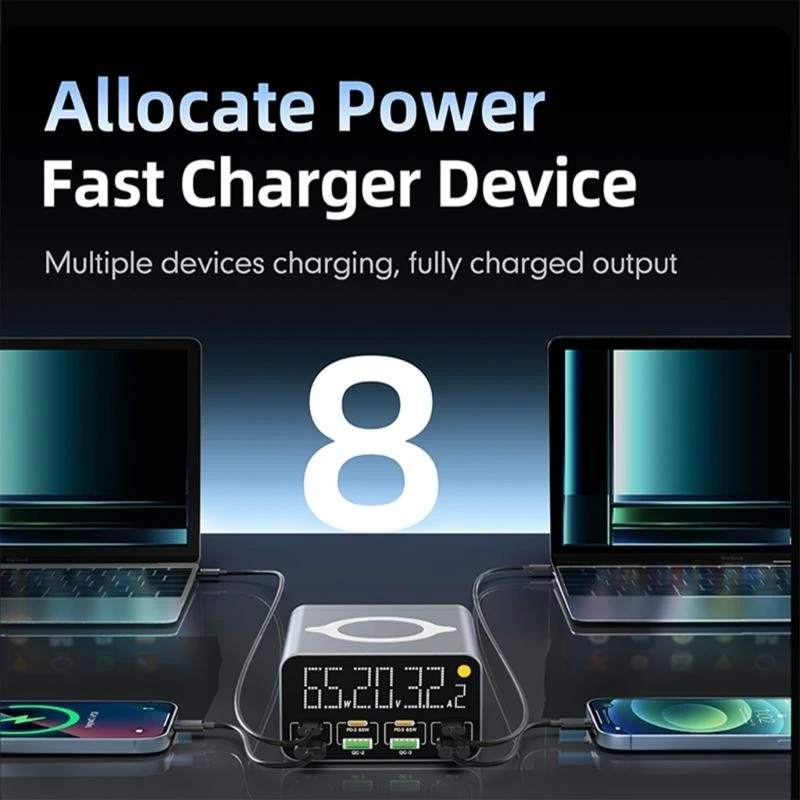 محول شاحن 80W المحمول 4 USB 4 Type C الشحن اللاسلكي للهواتف K1KF