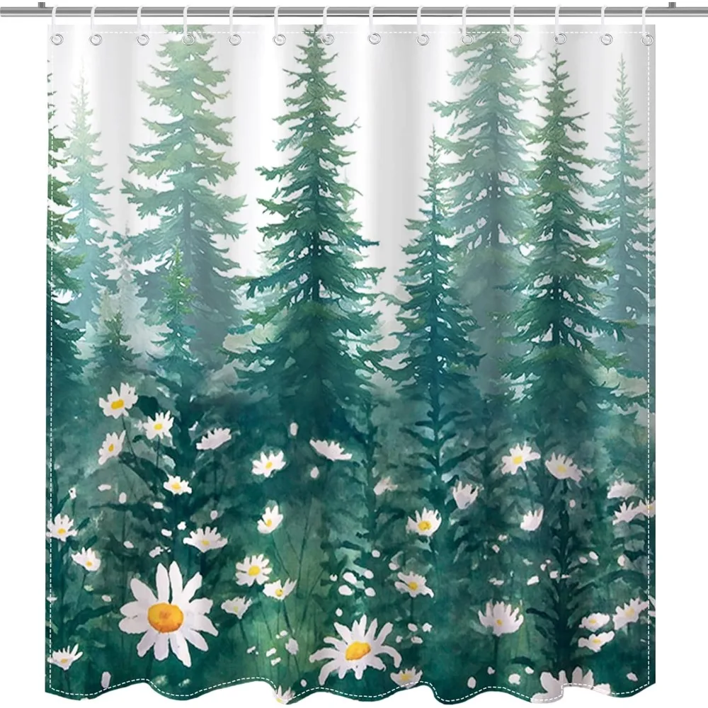 

Shower Curtain for Nature Forest Floral White Daisy Shower Curtain for Floral Bathroom Decor