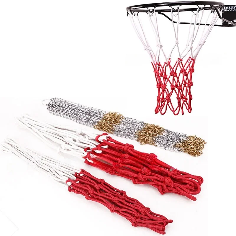 Outdoor Sports Basketball Net Standard Nylon Thread Basketball Hoop Mesh Net Backboard Rim Ball Pum Steel Chain Basketball Net