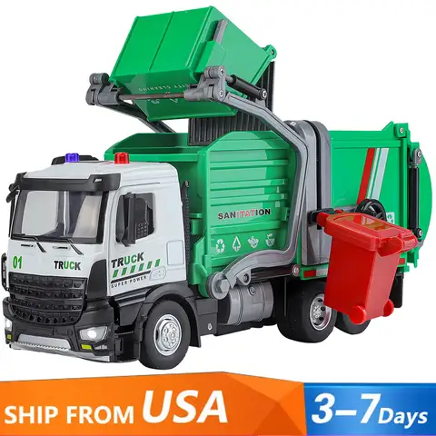 Large metal die-cast garbage truck model sound and light pull back sanitation truck children toy truck boy Halloween gift