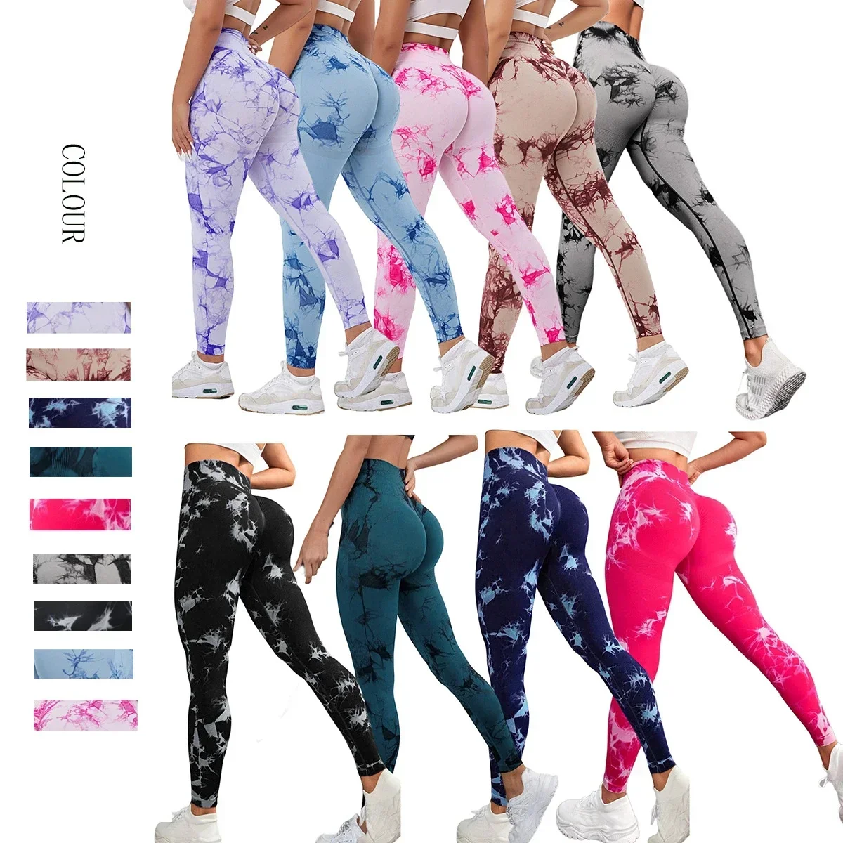 

Seamless Yoga Leggings Pants Sports Fitness Tie-Dye High Waist Peach Hip-lifting Tight Trousers Workout Gym Leggings for Women