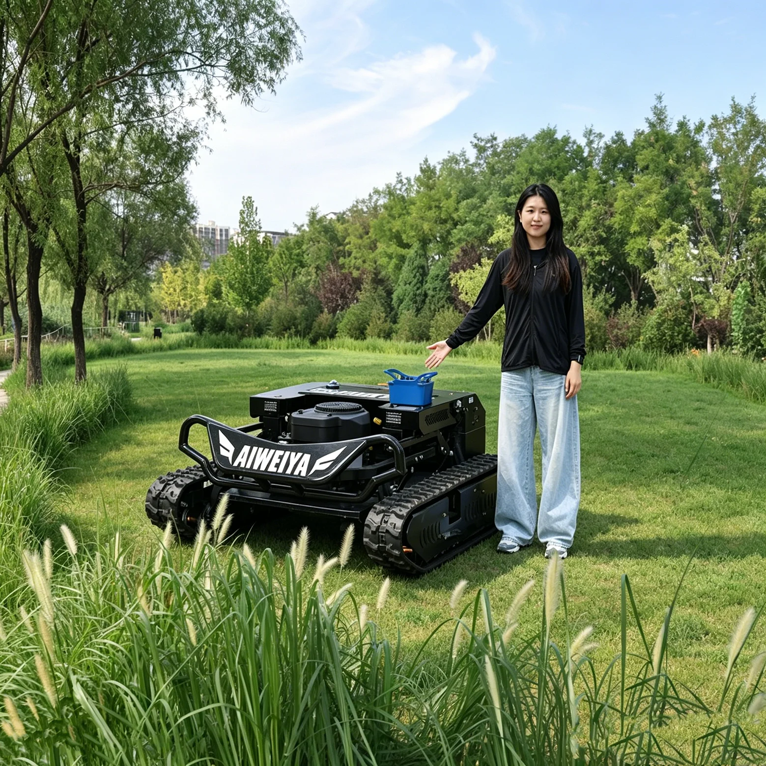 Customized RC Self-propelled All Terrain Robotic Mower 4-stroke Tracked Zero Turn GPS Monitor Standard Cutting Width & Height