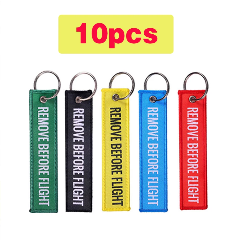 

10Pcs Remove Before Flight Embroidery Keychain Fashion Remove Before Flight Tags Keychain Keyring Rectangle Polyester Embroidery