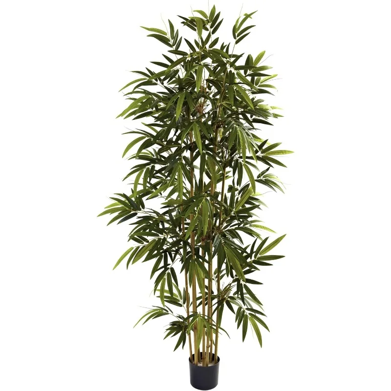 

6FT Artificial Bamboo Tree, Fake Bamboo Floor Plant with Natural Trunks and Over 1,000 Realistic Leaves in Black Nursery Planter