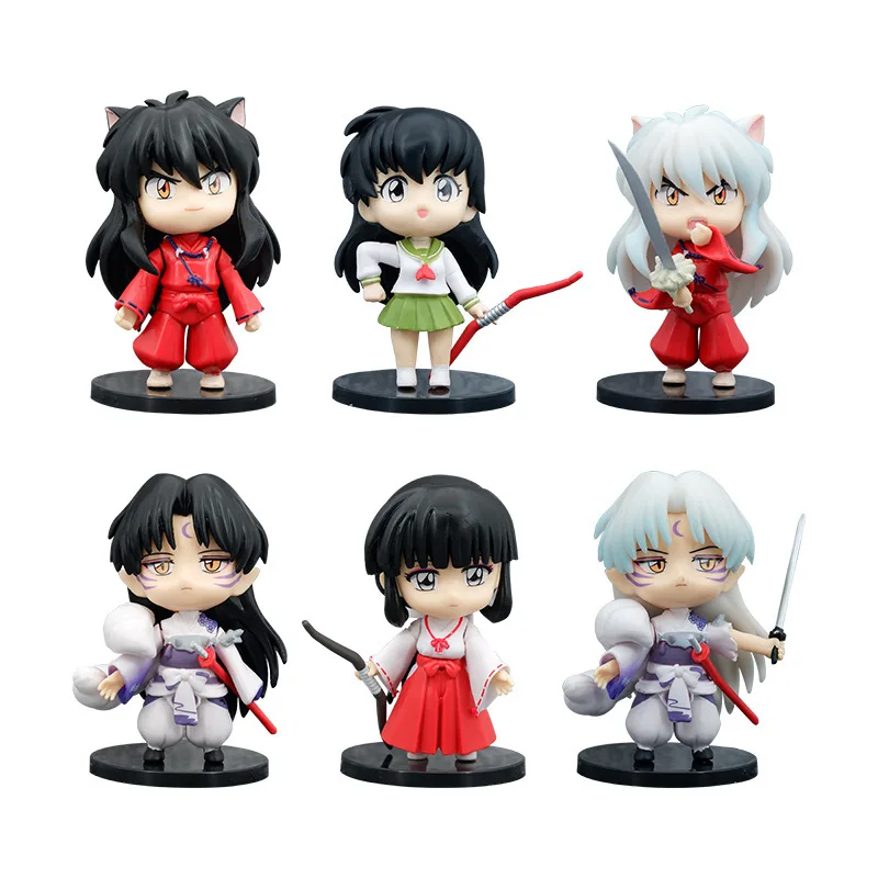 6Pcs/1Set Inuyasha Anime Figure Higurashi Kagome Miroku Sesshoumaru Action Figure Q Version Toys Pvc Model Doll Gifts for Kids