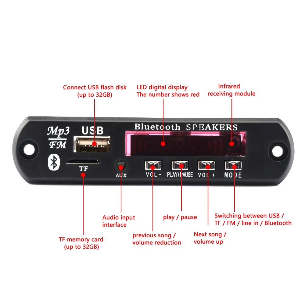 DC 5V 2X3W 6W Amplifier Decoder Board Bluetooth V5.0 Car MP3 Player USB Recording Module FM AUX Radio for Speaker