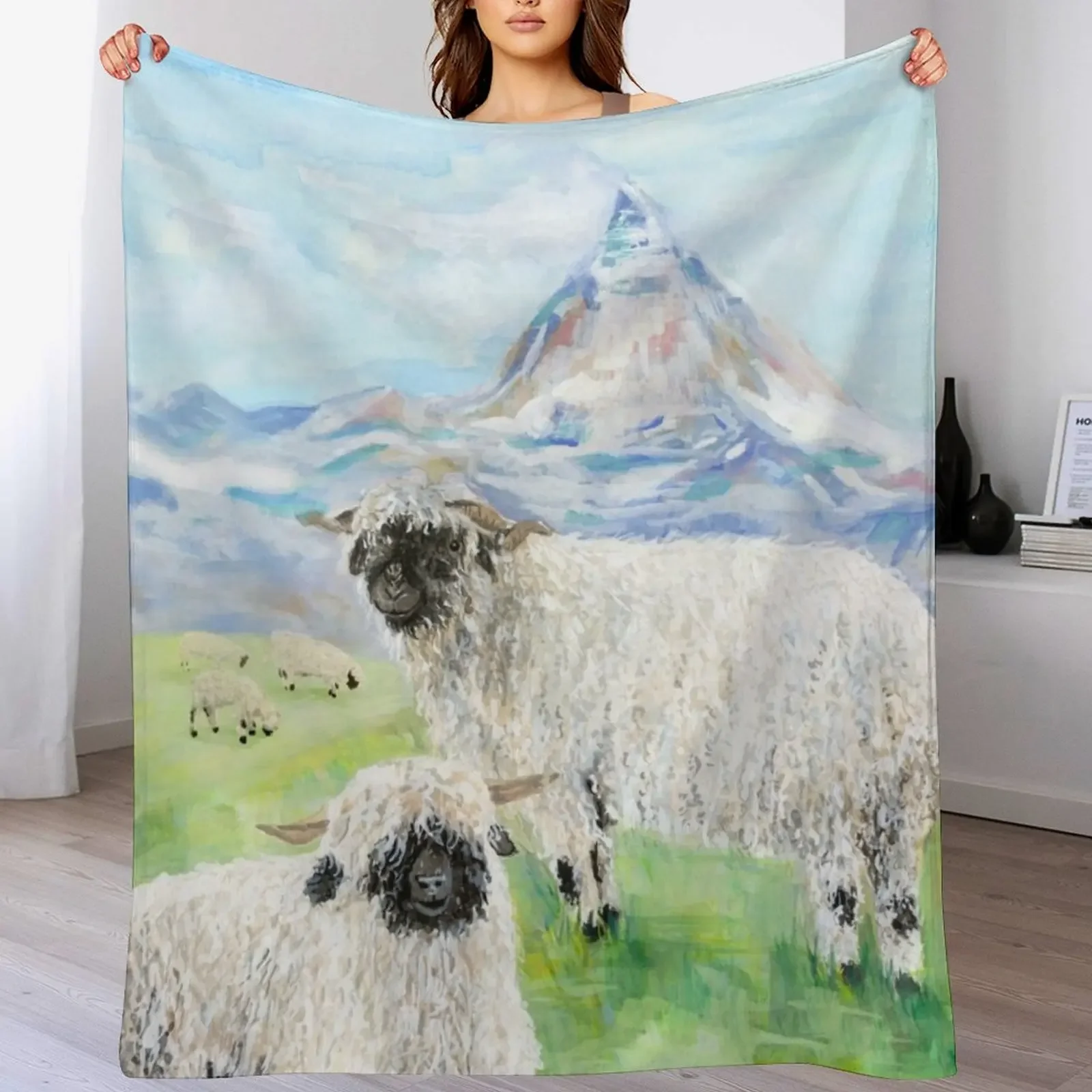 Valais Blacknose الأغنام في الماترهورن رمي بطانية دافئة لفصل الشتاء الحرارية الحرارية للسفر بطانيات الأربعاء