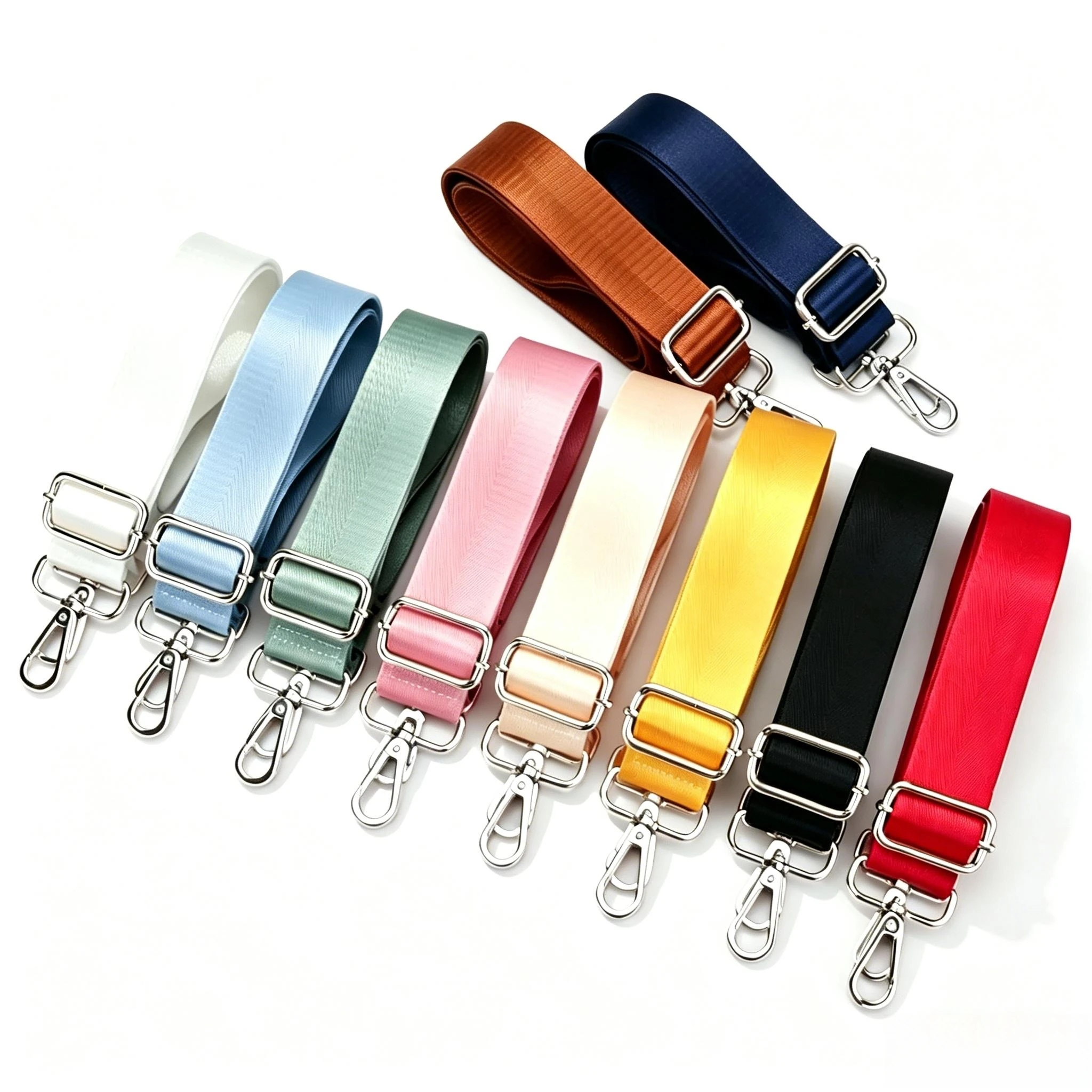 Adjustable Wide Nylon Bag Strap with Silver Metal Buckle, 130cm Length Replacement Crossbody Shoulder Strap for Handbags, 3.8