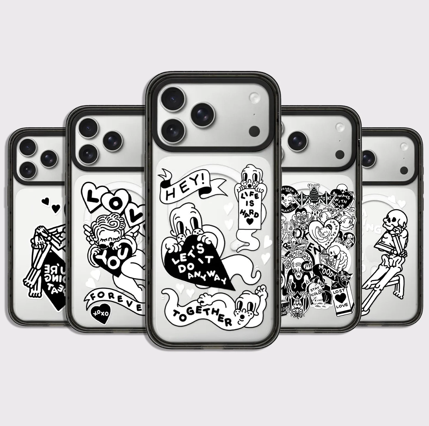 Skeleton Heart Impact Black Border Magnetic Cover for IPhone 12 13 14 15 16 17 Pro Max Case for IPhone 17 Air