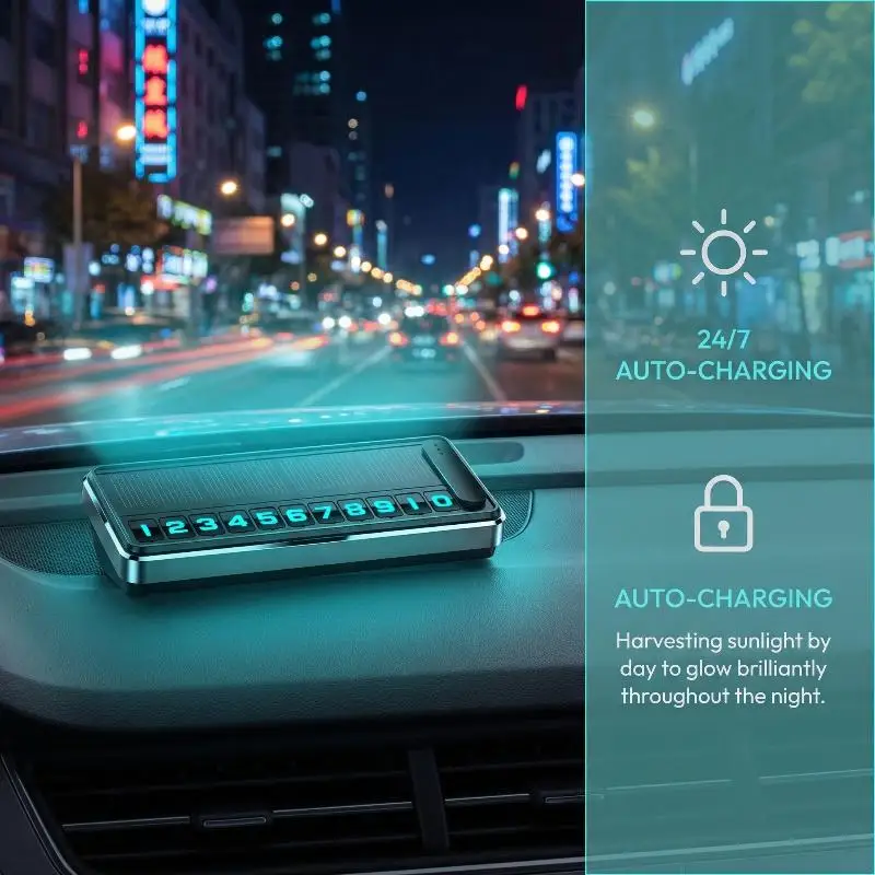 LED Solar Car Phone Number Plate Temporary Parking Card Hidden License Plate Day and Night Parking Assistance Tool