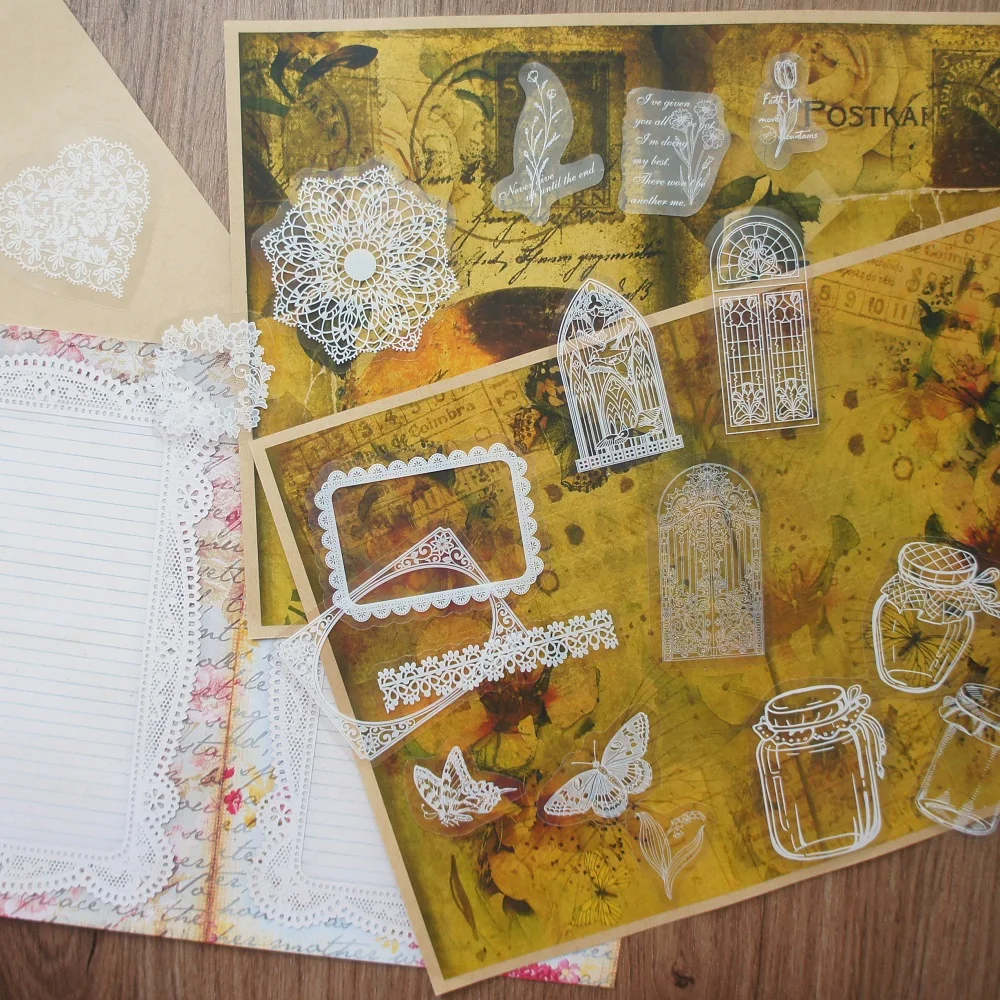 

28pcs Only White Rose Window Letter Butterfly Style Laser PVC Sticker Scrapbooking DIY Gift Packing Decoration Tag